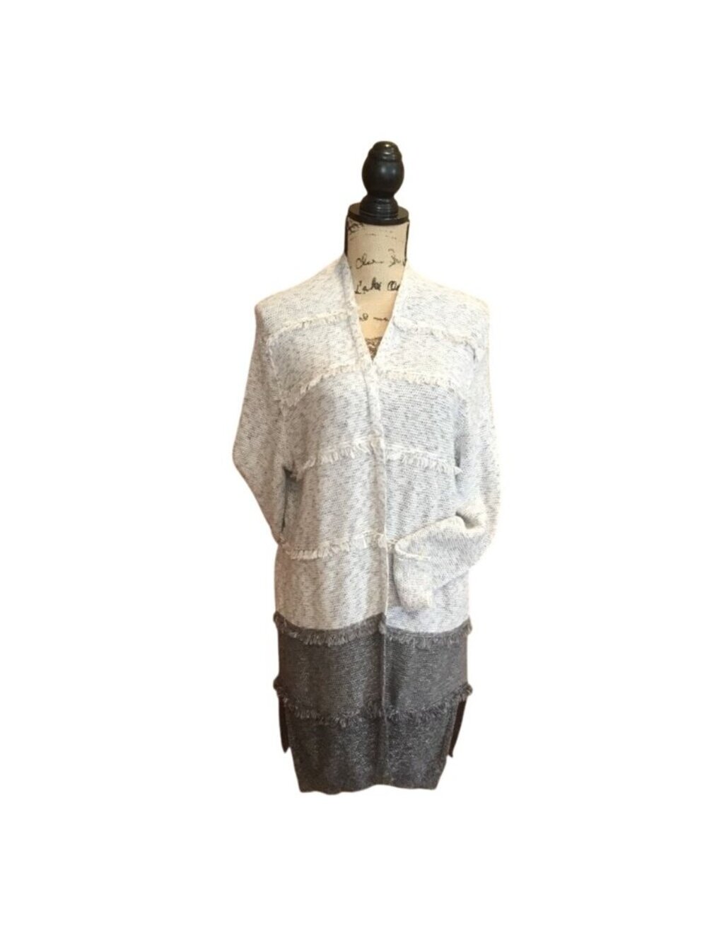 NIC+ZOE Gray Frayed Ombre Cardigan Medium NEW